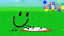 a cartoon character with a smiley face is laying on a plate with the words the grubbies on the bottom