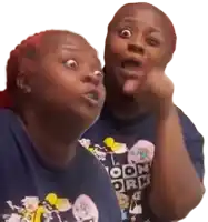 two women wearing shirts that say cartoon network are making funny faces