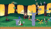 a video game with a lot of cartoon characters including a turtle
