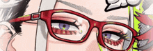a close up of a person 's face wearing glasses