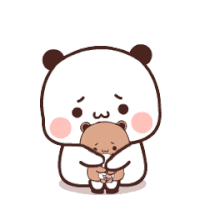 a cartoon panda bear is holding a smaller bear in its arms .