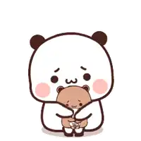 a cartoon panda bear is holding a smaller bear in its arms .