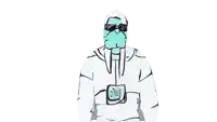 a cartoon drawing of a man in a white suit and mask