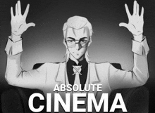 a poster for absolute cinema shows a man sitting in a chair