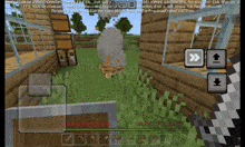 a screenshot of a minecraft game on a phone with a few buttons