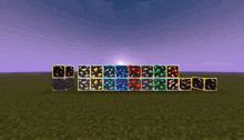 a bunch of different colored blocks in a field