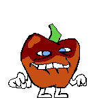 a cartoon of an apple with arms and legs and a green stem .