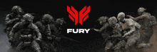 a group of soldiers are standing in front of a logo for fury