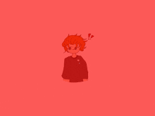 a drawing of a boy with red hair and a black shirt on a red background