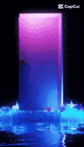 a picture of a door with a purple and blue light coming out of it