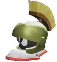 marvin the martian has a helmet with a feathered crest on top of it