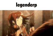 a picture of a girl holding a sword with the words legenderp above her