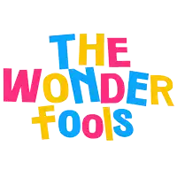 a colorful logo for the wonder fools is displayed on a white background