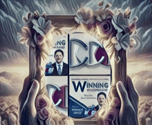a painting of a man holding a cd that says winning on it