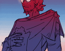 a drawing of a person with a purple cape on