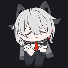a cartoon character with white hair and a red tie is holding a cup of coffee .