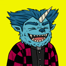 a cartoon drawing of a monster with a horn on its head