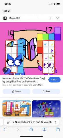 a screenshot of numberblocks 15x17 valentines day by lucybluefive