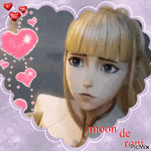 a picture of a girl with hearts and the words moon de
