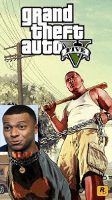 a man with a bat and chains is on the cover of grand theft auto 5