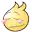 a pixel art drawing of a yellow smiley face with its eyes closed and a crown on its head .
