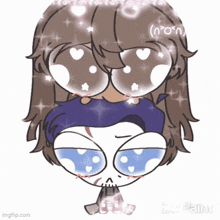 a drawing of a person with glasses and hearts on their face