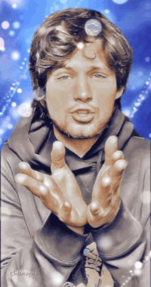 a painting of a man with a hoodie that says ' drak ' on it