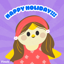 a cartoon of a girl with the words happy holidays written above her