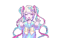 a pixel art drawing of a girl with pigtails and a bow in her hair