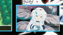 a picture of a girl with white wings and a skull and crossbones behind her