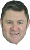 a close up of a man 's face with a smile on it
