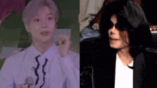 a man in a white shirt is next to a man in a black jacket
