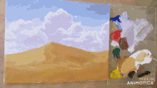 a painting of a desert landscape is being made in animotica
