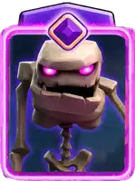 a skeleton with purple eyes and a purple diamond on top of it
