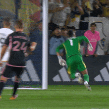 a soccer player with the number 24 on his jersey is running towards the goal