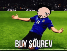 a cartoon of a soccer player with the words buy $durev written below him