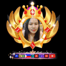 a picture of a woman in a gold frame with the name pmr marjo on the bottom