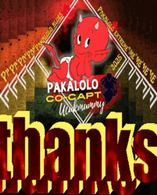 a poster that says ' thanks ' with a devil on it