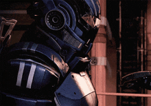 a close up of a person wearing a helmet with a circle in the middle