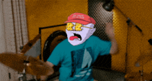 a man wearing a red hat that says " i 'm a loser "