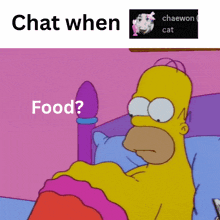 a cartoon of homer simpson laying in bed with the words chat when food underneath him