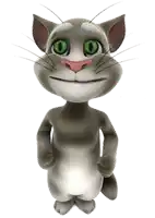 a talking tom cat with green eyes and a sad look on his face