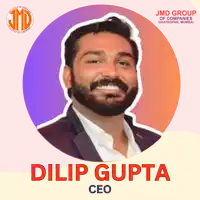 a man with a beard and the name dilip gupta on the bottom