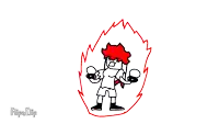 a cartoon character with red hair is surrounded by a red fire .