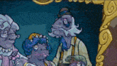 a group of cartoon characters are standing in front of a mirror