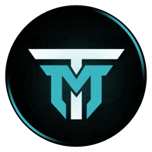 a blue and white logo with the letter m