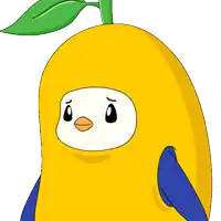 a cartoon of a penguin dressed as a yellow fruit