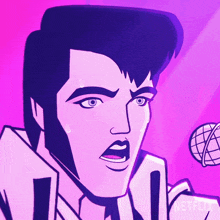 a cartoon of elvis presley singing into a microphone with the netflix logo in the corner