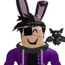 a roblox character wearing bunny ears and sunglasses is holding a bat on his shoulder .