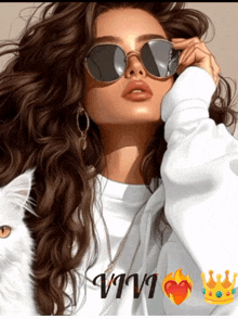 a drawing of a woman wearing sunglasses and a crown with the name vivi on it